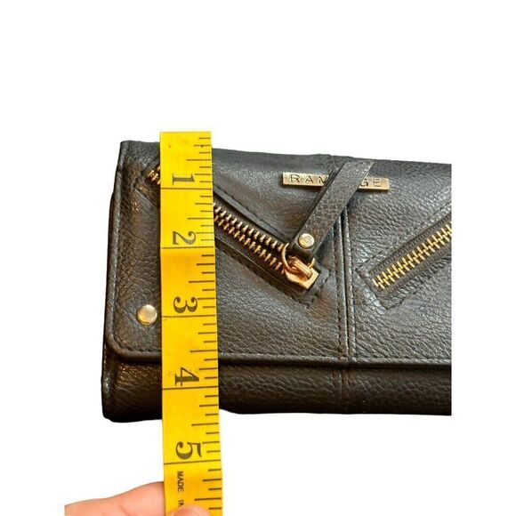 Rampage Black Faux Leather Wallet With Gold Zippers & Snap Closure 7.5" x 4.5" * - Picture 5 of 11